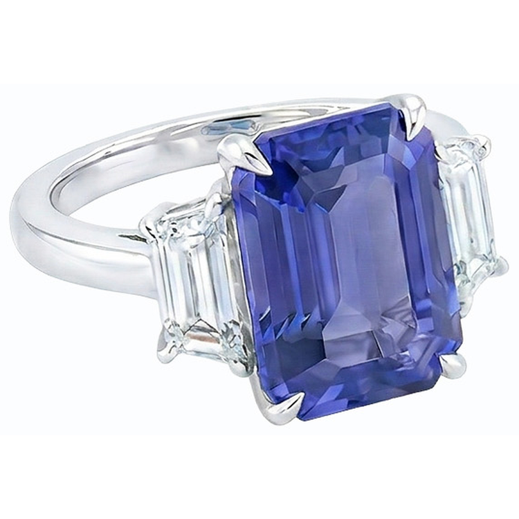 Alliance 3 Pierres Femme Saphir Bleu Emeraude & Diamants 4 Carats