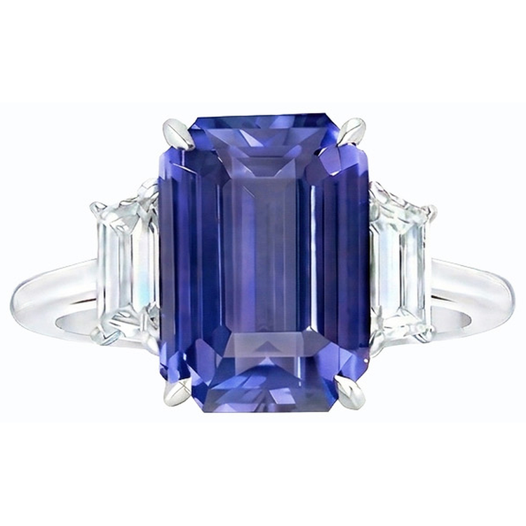 Alliance 3 Pierres Femme Saphir Bleu Emeraude & Diamants 4 Carats
