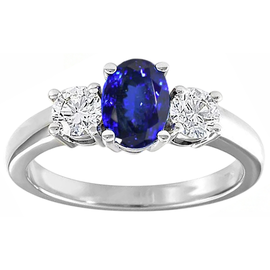 Alliance 3 Pierres Tanzanite Et Diamants Naturels Extraits des Mines ( et non cultivés en laboratoire ) 5.50 Carats Or 14K