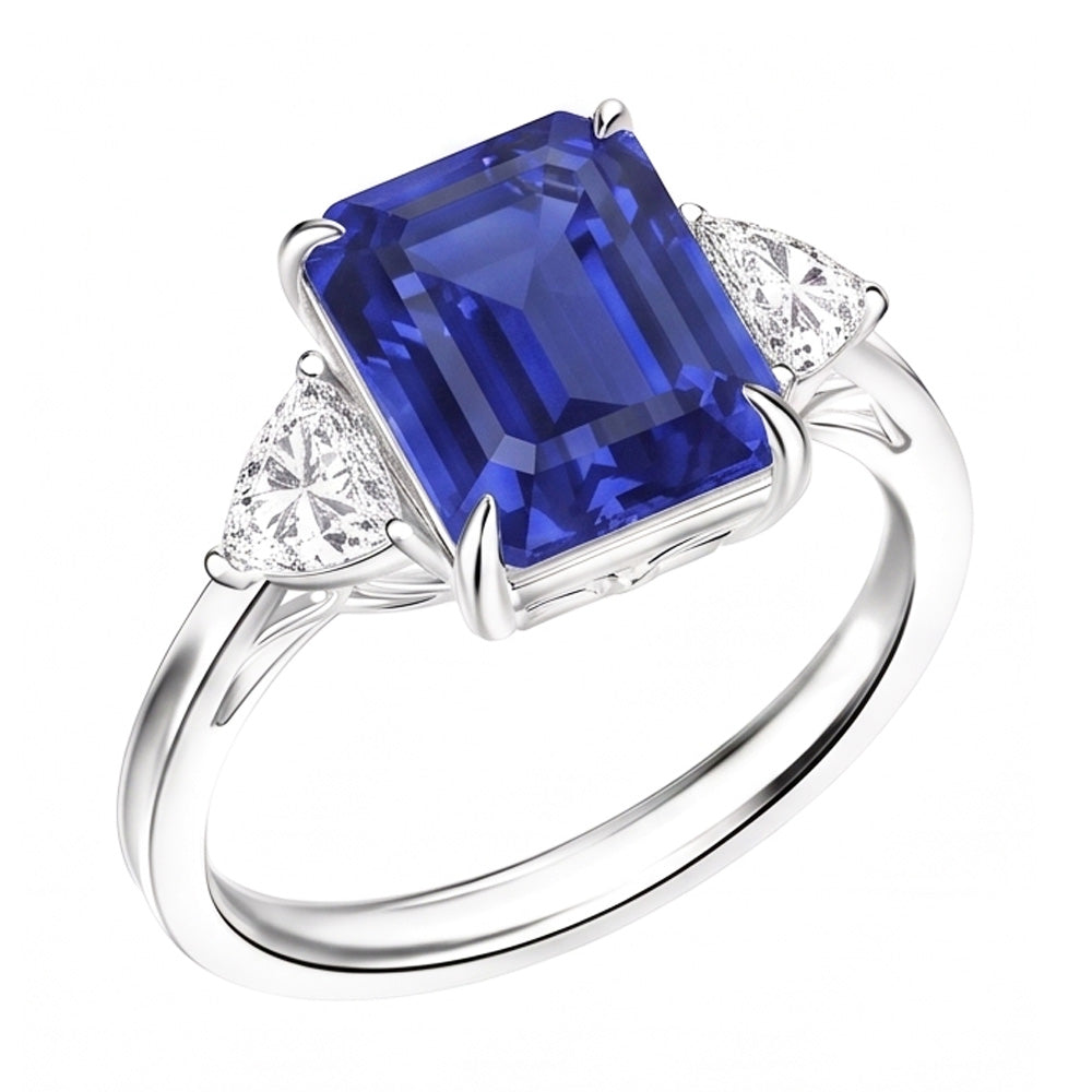 Alliance 3 pierres saphir émeraude et mille milliards de diamants 3.50 carats