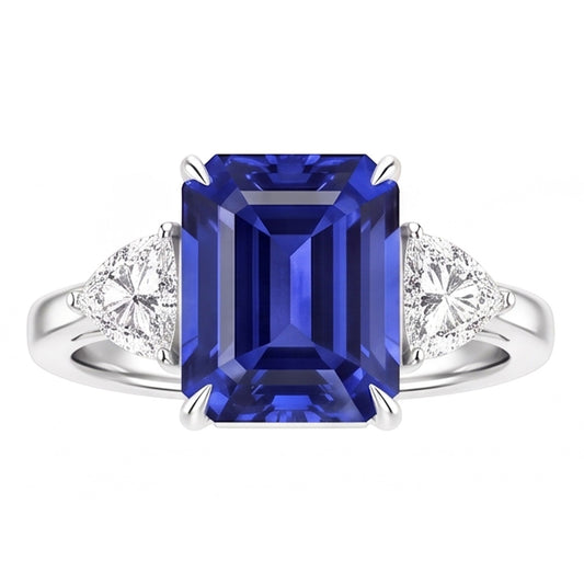 Alliance 3 pierres saphir émeraude et mille milliards de diamants 3.50 carats