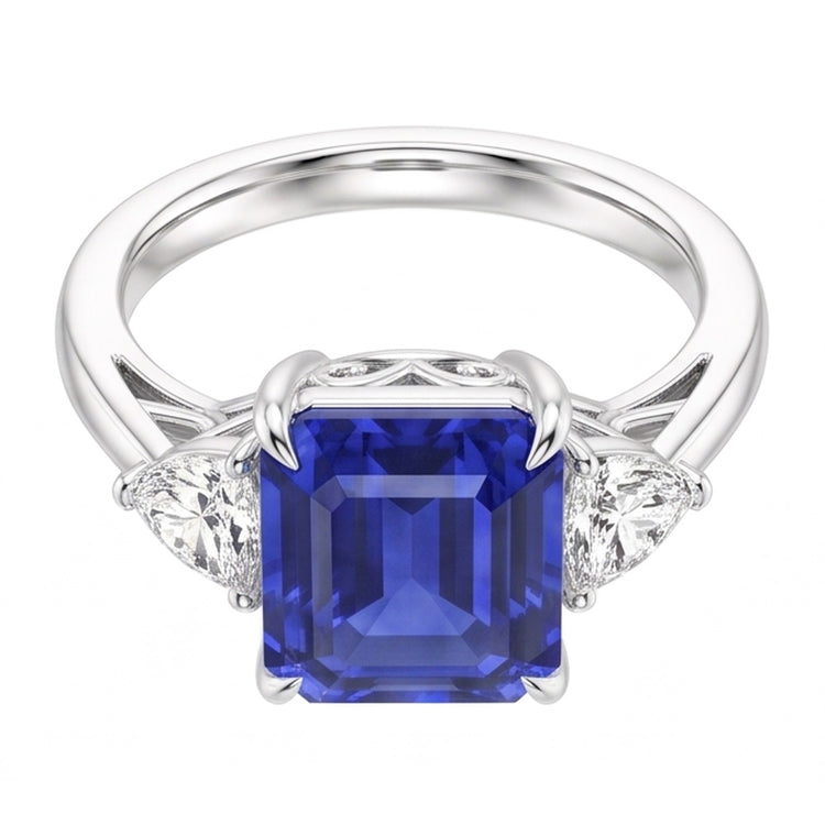 Alliance 3 pierres saphir émeraude et mille milliards de diamants 3.50 carats