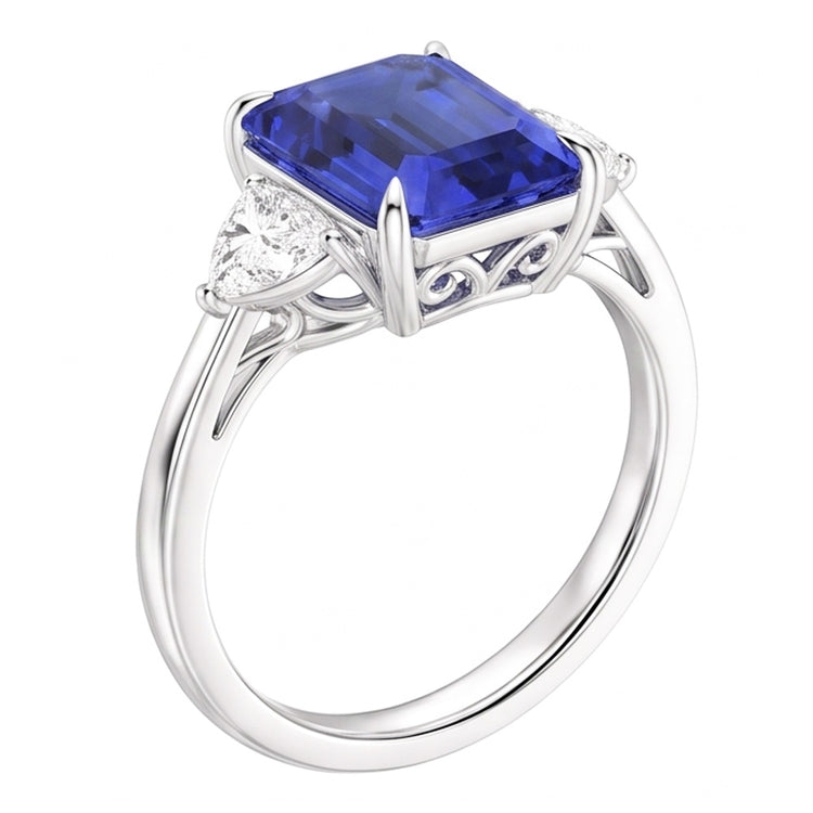 Alliance 3 pierres saphir émeraude et mille milliards de diamants 3.50 carats