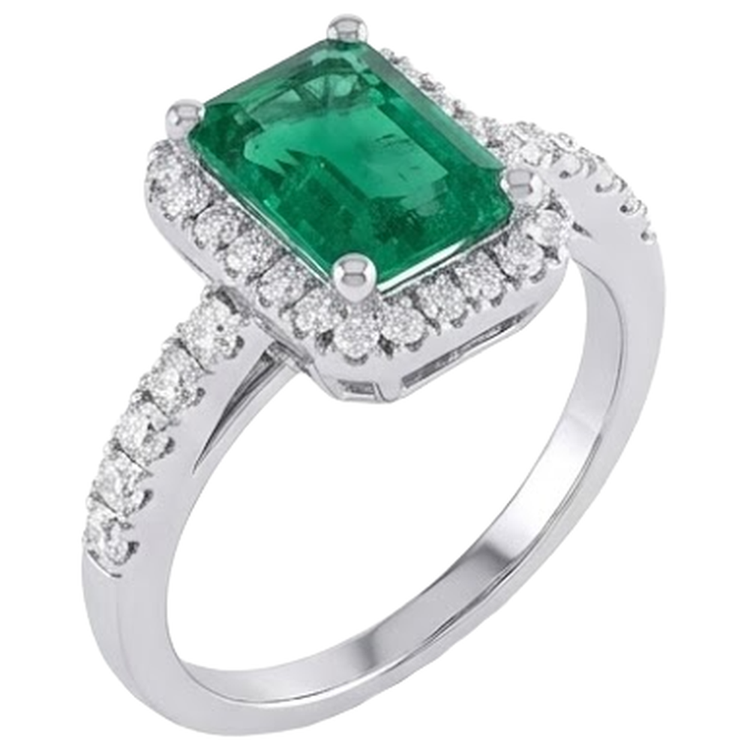 Alliance 4.40 Carats Émeraude Verte Et Diamants Naturels Extraits des Mines ( et non cultivés en laboratoire ) Or Blanc