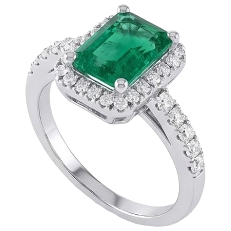 Alliance 4.40 Carats Émeraude Verte Et Diamants Naturels Extraits des Mines ( et non cultivés en laboratoire ) Or Blanc