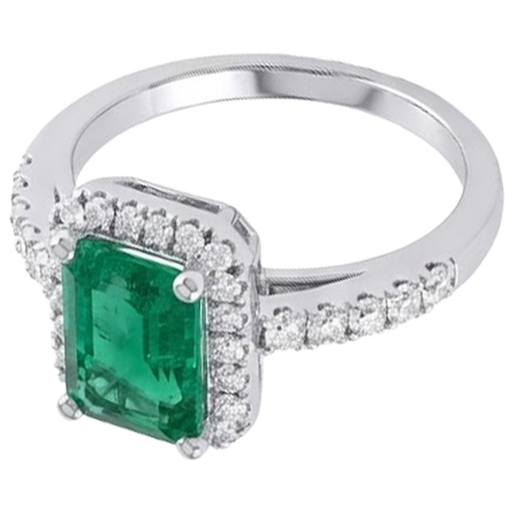 Alliance 4.40 Carats Émeraude Verte Et Diamants Naturels Extraits des Mines ( et non cultivés en laboratoire ) Or Blanc