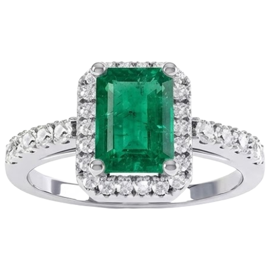 Alliance 4.40 Carats Émeraude Verte Et Diamants Naturels Extraits des Mines ( et non cultivés en laboratoire ) Or Blanc