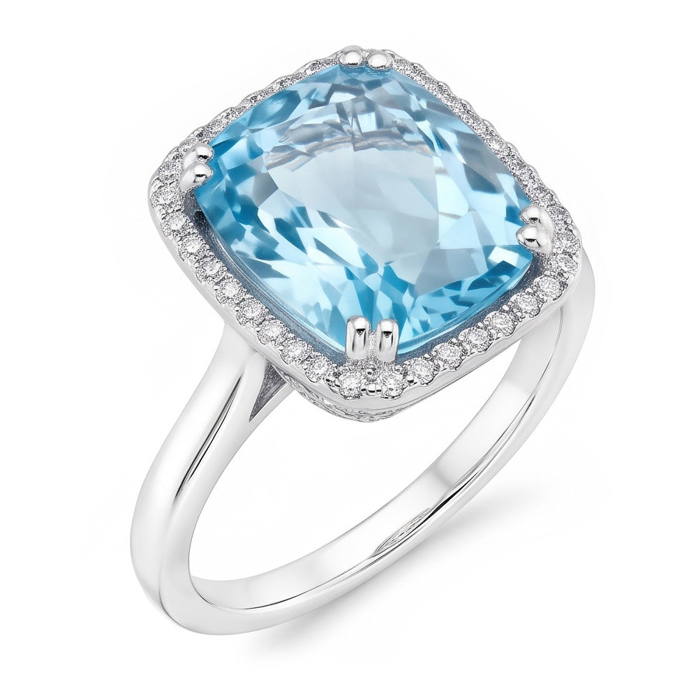 Alliance Aigue-marine Et Diamant 9.50 Ct Or 14K