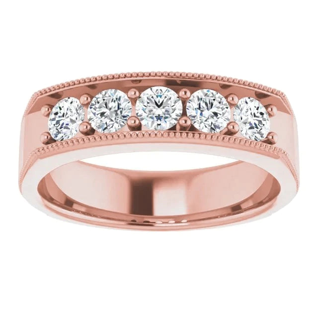 Alliance Confort Véritable Diamant 1 Ct Cinq Pierres Or Rose Millegrain Bijoux
