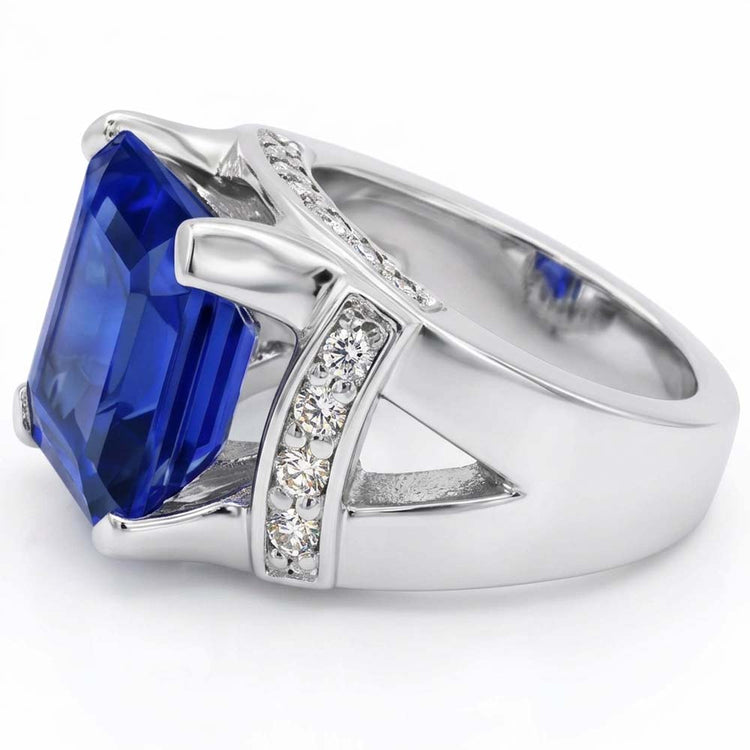 Alliance Diamant Asscher Bleu Saphir Or V Split Tige 3 Carats