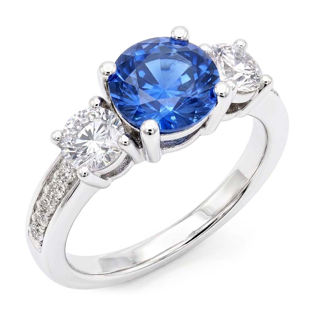 Alliance Diamant Étincelant Saphir Bleu Ceylan Rond 2.50 Carats
