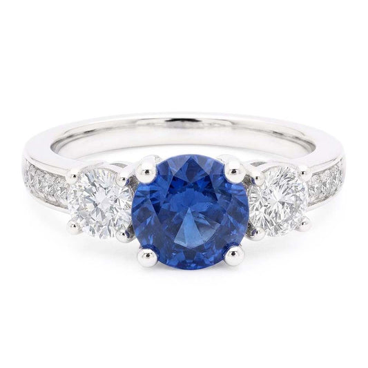Alliance Diamant Étincelant Saphir Bleu Ceylan Rond 2.50 Carats