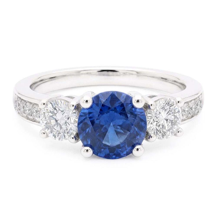 Alliance Diamant Étincelant Saphir Bleu Ceylan Rond 2.50 Carats