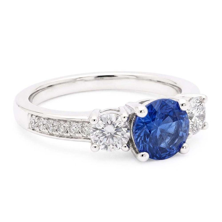 Alliance Diamant Étincelant Saphir Bleu Ceylan Rond 2.50 Carats