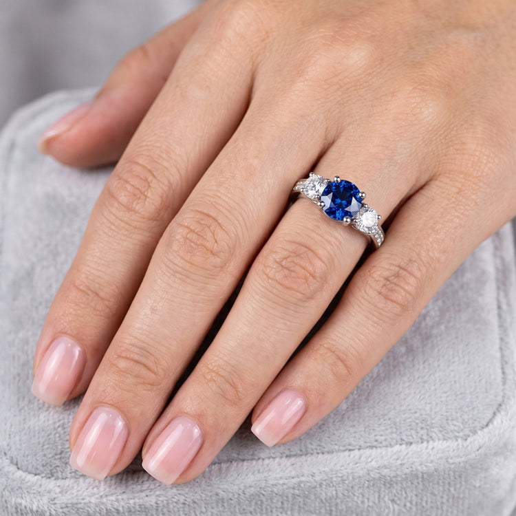 Alliance Diamant Étincelant Saphir Bleu Ceylan Rond 2.50 Carats