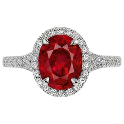 Alliance Diamant Rubis Ovale Rouge Or Blanc 14K 3.30 Carats