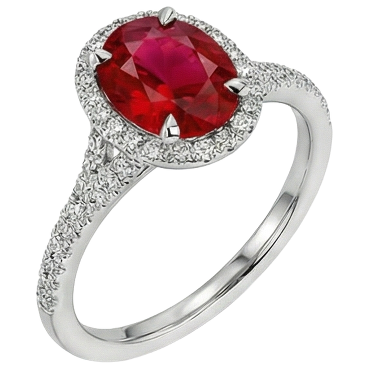 Alliance Diamant Rubis Ovale Rouge Or Blanc 14K 3.30 Carats