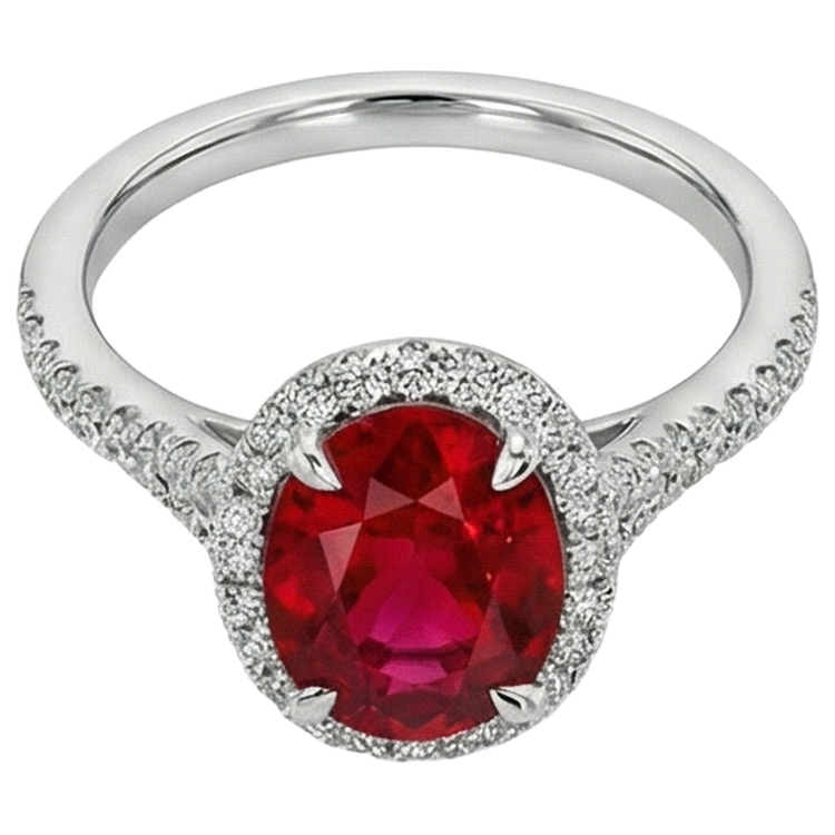Alliance Diamant Rubis Ovale Rouge Or Blanc 14K 3.30 Carats