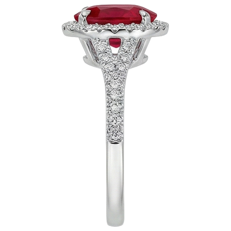 Alliance Diamant Rubis Ovale Rouge Or Blanc 14K 3.30 Carats