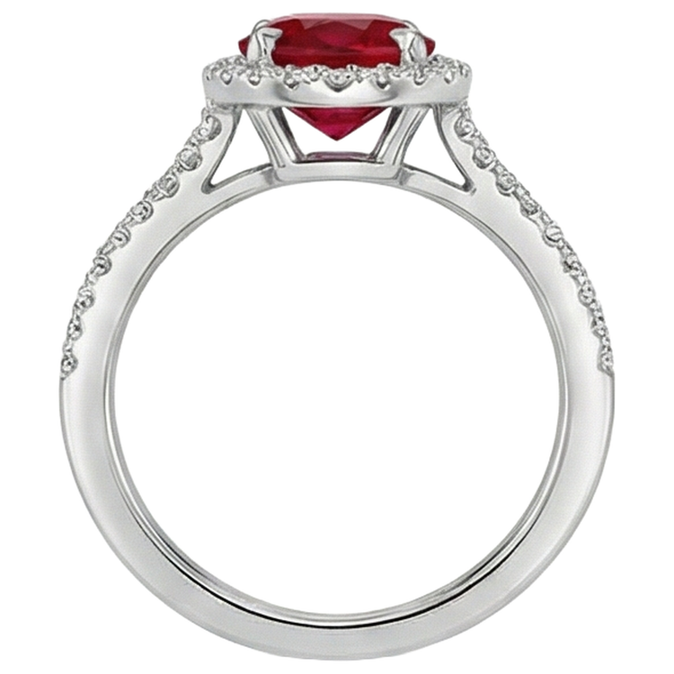 Alliance Diamant Rubis Ovale Rouge Or Blanc 14K 3.30 Carats