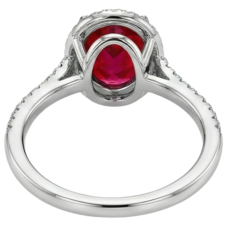 Alliance Diamant Rubis Ovale Rouge Or Blanc 14K 3.30 Carats