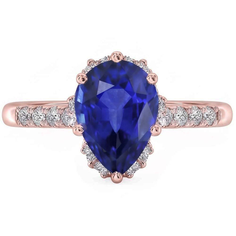 Alliance Double Halo Saphir Bleu Radiant & Diamants 4 Carats