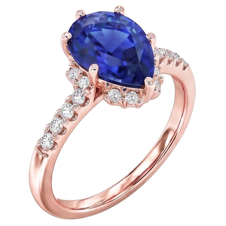 Alliance Double Halo Saphir Bleu Radiant & Diamants 4 Carats