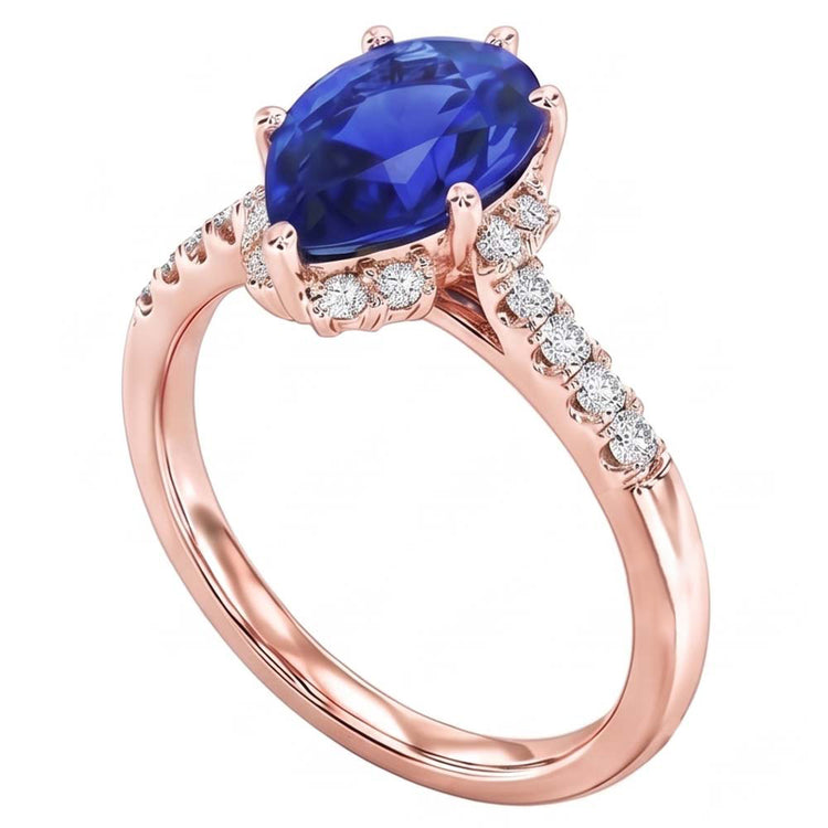 Alliance Double Halo Saphir Bleu Radiant & Diamants 4 Carats