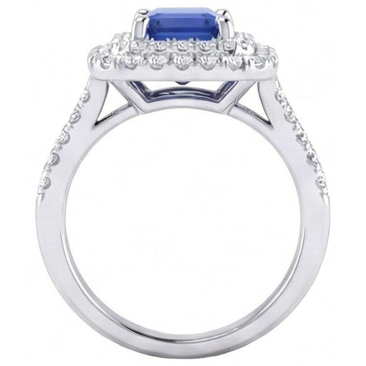 Alliance Double Halo Saphir Bleu émeraude & Diamants 4 Carats
