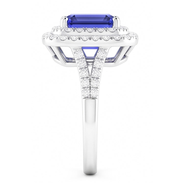 Alliance Double Halo Saphir Bleu émeraude & Diamants 4 Carats