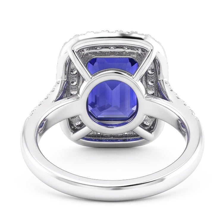 Alliance Double Halo Saphir Bleu émeraude & Diamants 4 Carats