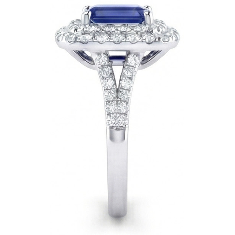 Alliance Double Halo Saphir Bleu émeraude & Diamants 4 Carats