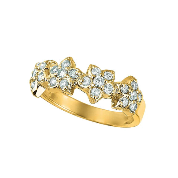Alliance En Réel Diamant De Style Fleur 0.72 Carats En Or Jaune 14K