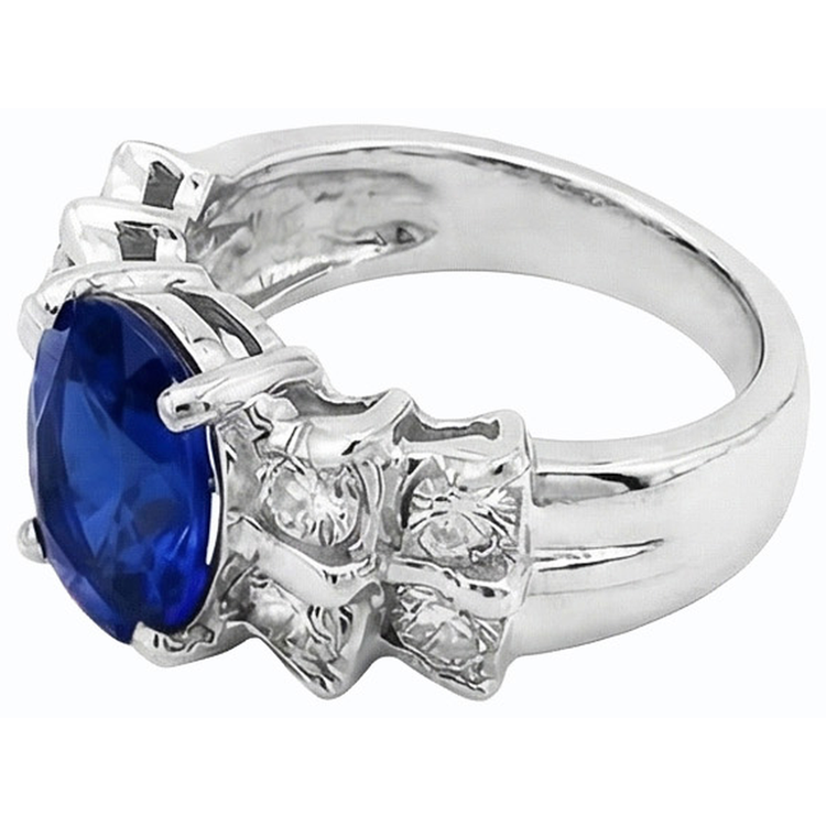 Alliance Femme Saphir Bleu Ovale 2.50 Carats Barre Serti Diamants