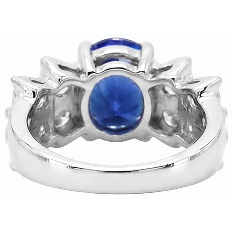 Alliance Femme Saphir Bleu Ovale 2.50 Carats Barre Serti Diamants