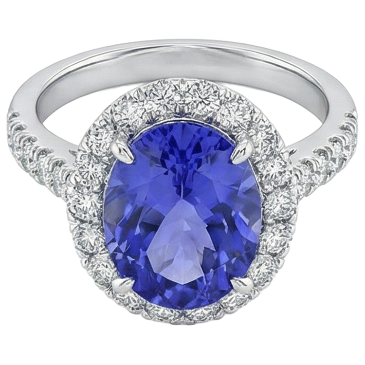 naturel oval tanzanite 18carats alliance détail rapproché