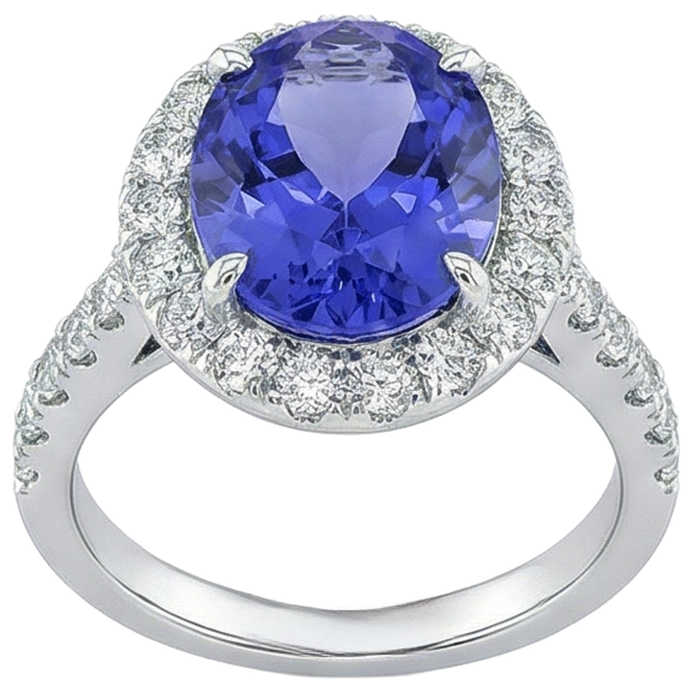 naturel oval tanzanite 18carats alliance vue de dessus