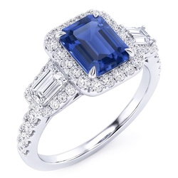 Alliance Halo Emeraude Saphir Bleu Baguette Diamants 3.50 Carats