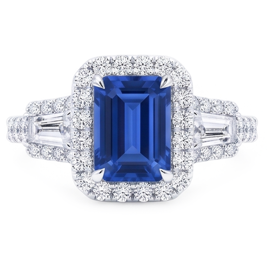 Alliance Halo Emeraude Saphir Bleu Baguette Diamants 3.50 Carats