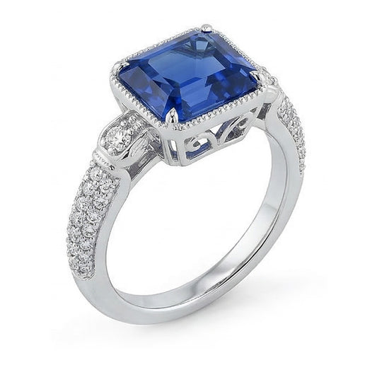 Alliance Halo Emeraude Saphir & Petits Diamants Ronds 4 Carats