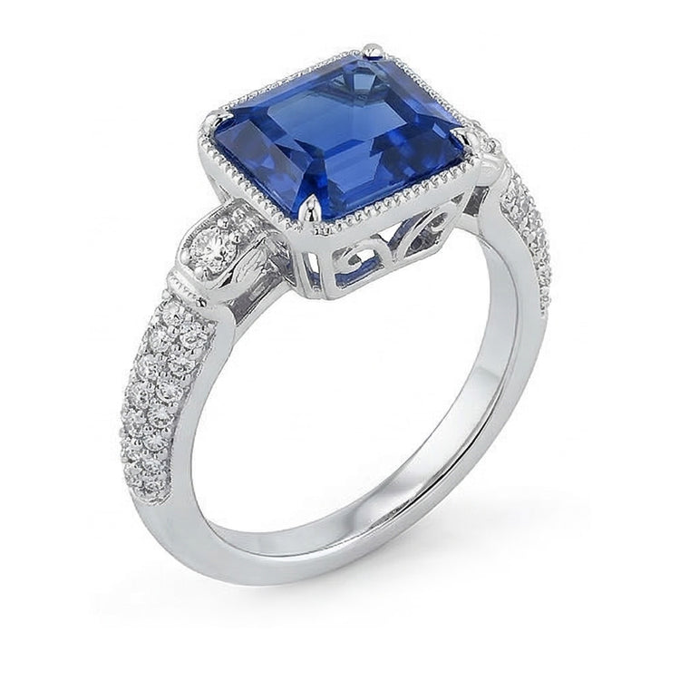 Alliance Halo Emeraude Saphir & Petits Diamants Ronds 4 Carats