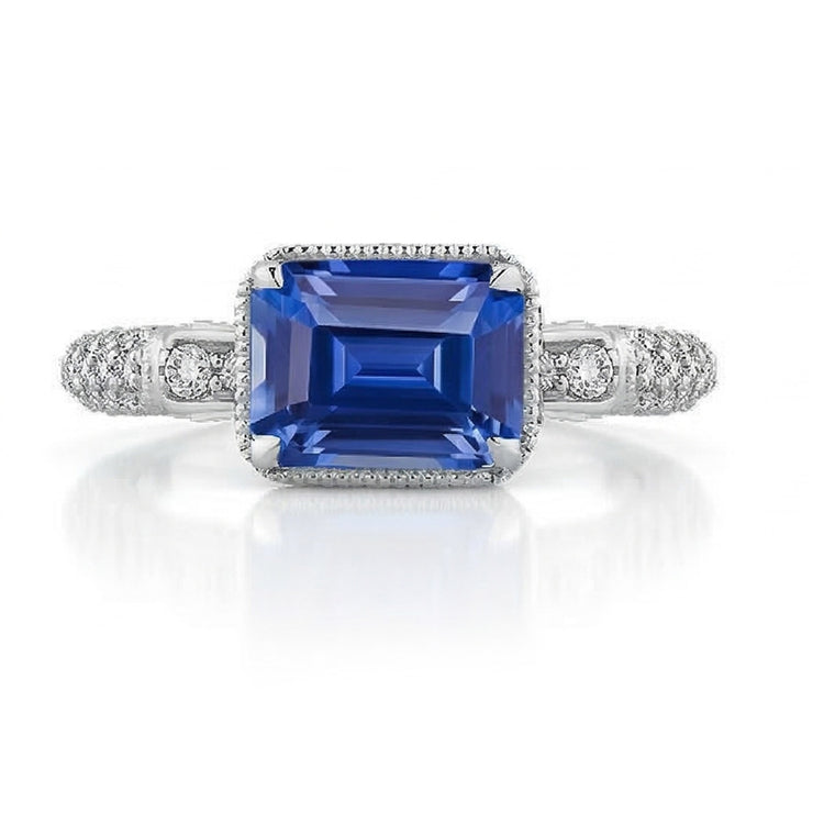Alliance Halo Emeraude Saphir & Petits Diamants Ronds 4 Carats