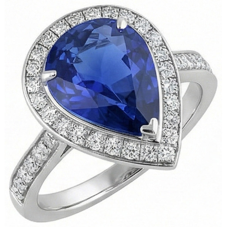 Alliance Halo Femme Saphir Bleu Poire & Diamants 4.50 Carats