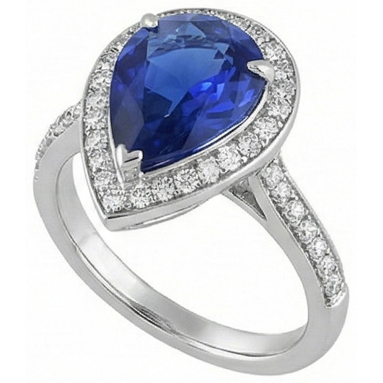 Alliance Halo Femme Saphir Bleu Poire & Diamants 4.50 Carats