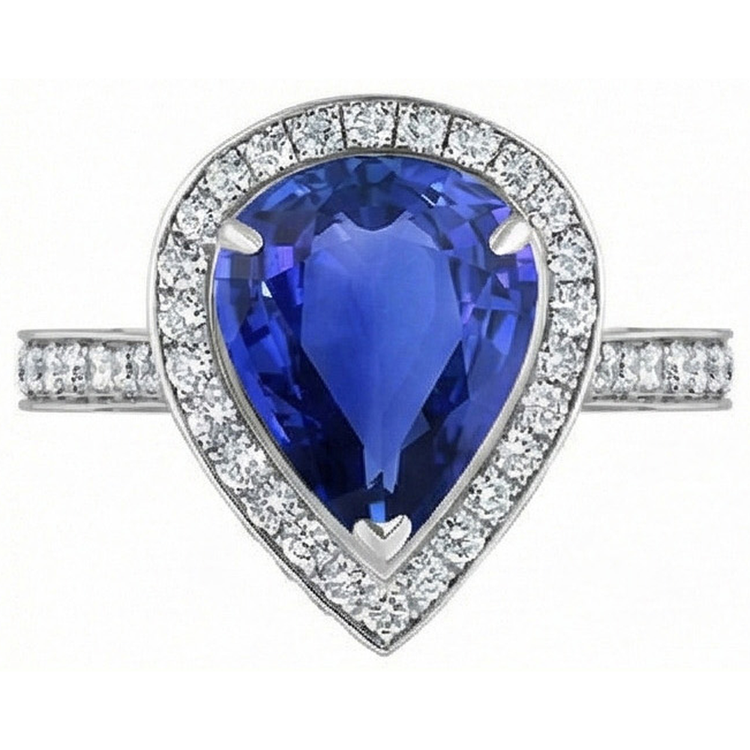 Alliance Halo Femme Saphir Bleu Poire & Diamants 4.50 Carats