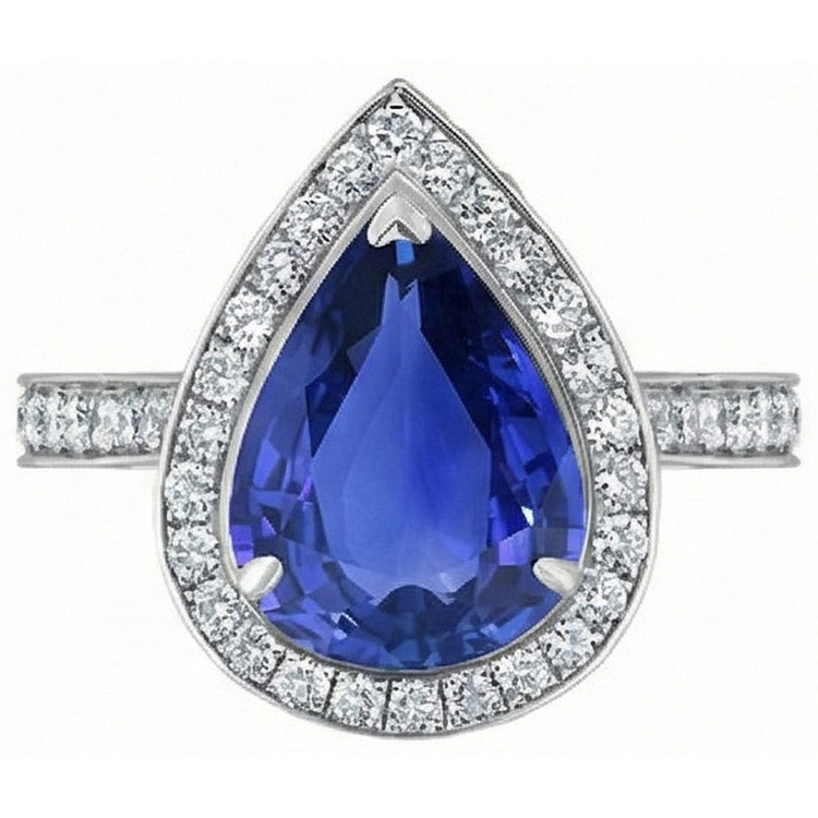 Alliance Halo Femme Saphir Bleu Poire & Diamants 4.50 Carats