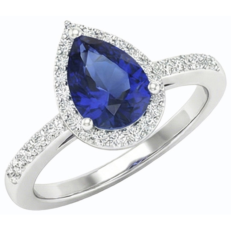 Alliance Halo Or Blanc Bijoux Saphir Bleu & Diamants 3 Carats