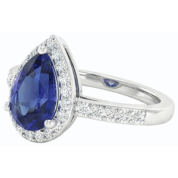 Alliance Halo Or Blanc Bijoux Saphir Bleu & Diamants 3 Carats