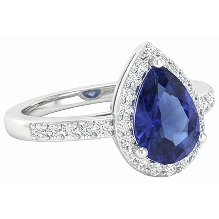 Alliance Halo Or Blanc Bijoux Saphir Bleu & Diamants 3 Carats
