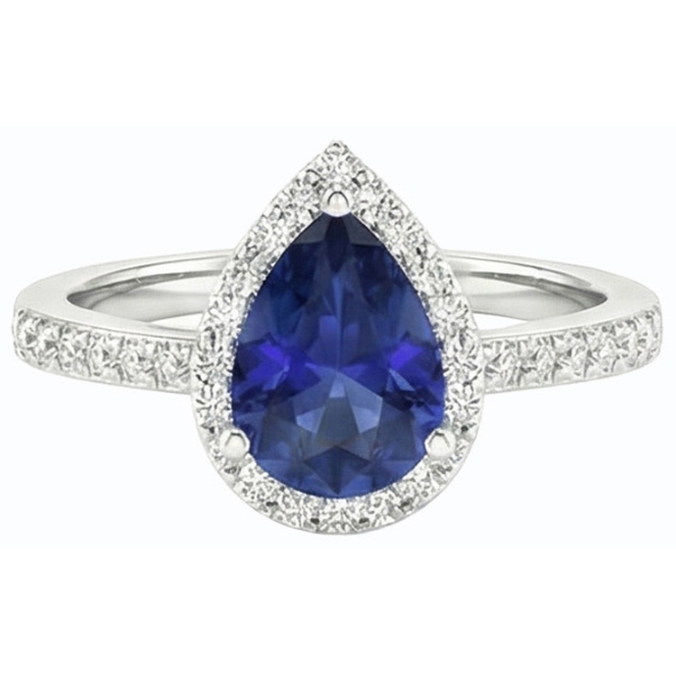 Alliance Halo Or Blanc Bijoux Saphir Bleu & Diamants 3 Carats